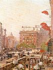 Childe Hassam Famous Paintings - View of Broadway and Fifth Avenue